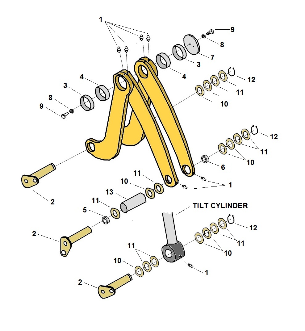 CAT 424B tilt arm parts catalogue.