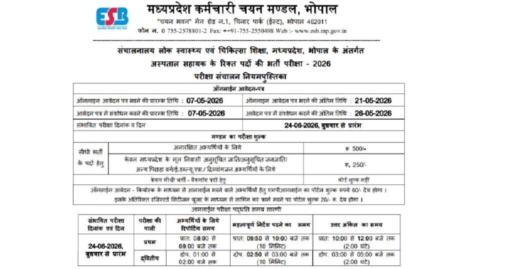 MP Hospital Assistant Vacancy 2026 Form Out 